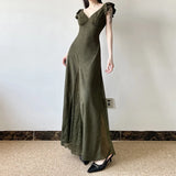 PICSGIRL  -  Forest Style Retro Lace Patchwork Perspective V-neck Dress 2024 Summer American Fashion Small Fly Sleeve New Long Skirt