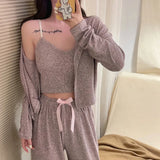 PICSGIRL  -  2024 Ladies Night Dress Lounge wear Sets Custom Luxury Bamboo Clothing Cotton Pijamas Women Sets Pajamas Top Robe Pants