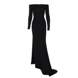 PICSGIRL  -  Women Elegant Sexy Mermaid Maxi Evening Party Dress Off Shoulder Full Sleeve Backless Asymmetrical Birthday Long Robe Vestidos