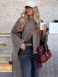 PICSGIRL  -  Elegant Women's Asymmetric Knitted Scarf Sweaters Women O-neck Single Button Side Slit Thick Cardigans Autumn Female Outerwear