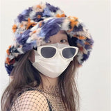 PICSGIRL  -  Rainbow Spliced Fisherman Hat Multi color Fashion Autumn and Winter ins Fur Fisherman Hat Warm Pot Hat Show Small Face