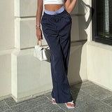 PICSGIRL  -  Contrast Hight Waist Patchwork Fashion Wide Leg Pants Striped Casual Loose Fit Straight Trousers Chic Y2K Streetwear