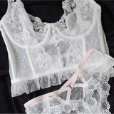 PICSGIRL -  2024 New Sexy Lace Woman Transparent Bra Tops Sweet White Bralette Vest Corset Brss Comfortable Intimates Fashion Sets Design