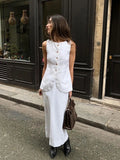 PICSGIRL  -  French Elegant White 2 Piece Set Women 2024 New Summer Square Collar Sleeveless Vest+Split Long Skirts Casual Fashion Skirt Sets