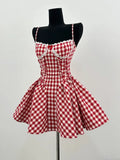 PICSGIRL  -  Y2K Red Plaid Princess Short Dresses for Women Summer New Slim Spaghetti Strap Corset A-line Party Dress Prom Vestidos Mujer