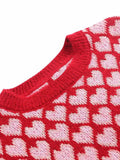 Picsgirl Fashion Women Heart Printed Knitted Wear Spring Street O Neck Short Sleeve Sweaters Casual Chic Female Short Knitwear