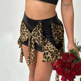 PICSGIRL  -  Leopard Bows Super Short Skirt Hot Girl High Waist Sexy Skirt Fashion Patchwork Female Club Casual Party Clothes 2025 New