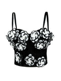 PICSGIRL  -  2025 Women's Handmade 3D Floral Denim Corset Bra Top Fishbone Bustier No Elasticity Push Up Bra Sexy Bralette Lingerie