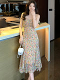 PICSGIRL  -  2024 Elegant Chic Fancy Women's Dress Korean Fashion Casual Sling Beach Long Dress Summer Bodycon Ruffled Mermaid Evening Dress