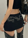 PICSGIRL  -  Beaded Black Low Waist Skirt for Women Fashion Street Hot Girl Slim Fit Hip Skirt American Retro Simple Versatile Y2K Skirt