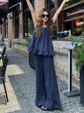 PICSGIRL  -  High Quality Summer Two Piece Set Women Sleeveless Sexy Top Korean Style Vintage High Waist Wide Leg Pants