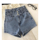 PICSGIRL  -  Harajuku Goth Light Blue High Waisted Jean Shorts New Loose Wide Leg Pants Fashion Single Breasted A Line Shorts for Women