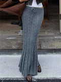 PICSGIRL  -  Twists Woolen Knitted Maxi Skirt Women Lacing Low Rise Slim Long Fishtail Skirt Hottie Autumn Winter Streetwear