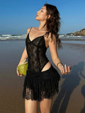 PICSGIRL  -  Sexy Lace Two-Piece Set Women See Through Sleeveless Bodysuit+Patchwork Mini Skirt Midnight Beach Party Matching Suit