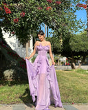 PICSGIRL - Elegant Purple Ruffled Prom Dress with Corset Back Sleevless Off-shoulder A-line Evening Party Dresses for Women Photoshoot