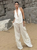 PICSGIRL  -  Vacation Temperament 2-Piece Set Women Swing Collar Arabesques Backless Tops+Smooth Skirts Beach Party Matching Suits