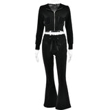 PICSGIRL  -  2 pieces pants Suit Women Lace splicing Long Sleeve Hooded Top+ High Waist Straight Pants Casual Female Fashion Sexy Suits