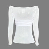 PICSGIRL  -  Sexy Party Girl Y2k T-shirt See-through Blouses Women Long Sleeve Tops Streetwear Tees Straight Collar Clothing