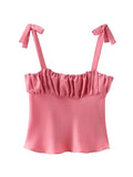 PICSGIRL  -  Summer Women Cropped Camisole Elegant Pink Lace Up Ruched Decorate Sexy Sleeveless Tops Female Backless Slim Fit Top