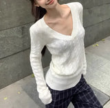 PICSGIRL  -  2024 Autumn Sweet Solid Twist Sweater Women Y2k Aesthetic Casual Loose Vintage Tops Preppy Style Fairy Knitwear All Match Jumper