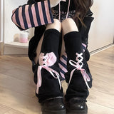 PICSGIRL  -  Y2K Bow Straps Leg Warmers Bowknot Ribbon High Elastic Knitted Leg Cover Dark Lolita Harajuku Cosplay Hot Girl Middle Tube Socks