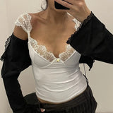 PICSGIRL  -  Sexy Elegant Camis Vest Stylish 2024 Eyelash Lace Trim Straps V Neck Sleeveless Open Back Slim Camisoles Daily Party Summer