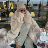 PICSGIRL  -  Lapels Faux Fur Coat Women 2024 Winter Brand Designer Fluffy Fox Fur Jacket Luxury Furry Overcoats Girl Stylish Long Outerwear