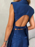 PICSGIRL  -  Padded Shoulder Backless Design Women's Suit Sleeveless Deep V Vest Top Slim Straight Pants 2024 Fashion Commuter Women's Suits