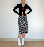 Picsgirl -  Women High Waist Plaid A-Line Midi Skirt