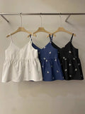 PICSGIRL  -  Sweet Hot Girl Denim Suit Women's Summer Embroidered Bow Strap Vest High Waist Shorts Two-piece Set Fashion Female Clothes