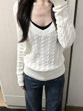 PICSGIRL  -  2024 Autumn Sweet Solid Twist Sweater Women Y2k Aesthetic Casual Loose Vintage Tops Preppy Style Fairy Knitwear All Match Jumper