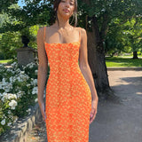 PICSGIRL  -  Summer Flower Print Slip Sleeveless Backless Slim Sexy Maxi Dress Women Elegant Streetwear Party Long Dresses