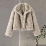 PICSGIRL  -  Vintage Warm Open Fur Coats Women Casual Warm Lapel Solid Faux Fur Overcoats Female Winter Elegant Loose Chic Street Outwear