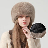 PICSGIRL  -   Mink Bucket Hat for Women Winter Fluffy Fur Warm Beanies Plush Earflap Hat Outdoor Windproof Ear Protection Skiing Cap