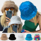 PICSGIRL  -  New Plush Faux Fur Bucket Hats For Women Men Outdoor Warm Panama Hat Female Adjustable Lady Luxury FNashion Party Fisherman Caps