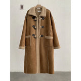 PICSGIRL  -  Korean Winter Fashion Suede Lamb Wool Splice Coat Fashion American Retro Coat High-End Long Single-Breasted Thicken Warm Coat