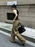 PICSGIRL  -  American Fashion Simple Khaki Casual Pants Women Y2K High Street Retro Loose Harajuku Street High Waist Straight Trousers