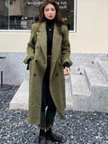 PICSGIRL  -  2024 Autumn Winter Fashion Woolen Coat Women's Clothing Solid Color Lapel Double Breasted Loose Long Overcoat Lady Jacket