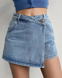 PICSGIRL  -  Denim Skirt Shorts Women Y2K Casual Summer Solid High Waist Shorts Asymmetrical A-Line Female Streetwear Jean Mini Skirts