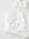 PICSGIRL  -  Cute Girl Fashion Flower Appliques White Elastic Short Tops Summer Chic Lady 2024 New Fashion Sling Vest