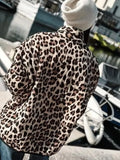 PICSGIRL  -  Women Casual Leopard Printed Cotton Jacket Fashion Lapel Long Sleeved With Pockets Cardigan 2024 Autumn Winter Lady Chic Coats