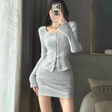 PICSGIRL -  Two-Piece Knit Suit for Women, Sexy Babes, Skinny and Sticky Top, Cardigan Covers, Hip Skirt, Female Clothing, Y2K