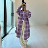 PICSGIRL  -  Plaid Casual Woolen Shirt Single Breasted Fashion Women's Turn Down Collar Pocket Long Sleeve Loose Cardigan Top