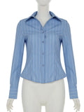 PICSGIRL  -  Office Ladies Casual Striped Blouse Elegant Basic Turn-Down Collar Long Sleeve Shirts Women Spring Autumn Streetwear