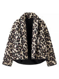 PICSGIRL  -  Women Casual Leopard Printed Cotton Jacket Fashion Lapel Long Sleeved With Pockets Cardigan 2024 Autumn Winter Lady Chic Coats