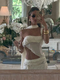 PICSGIRL  -  Beach Party Two-Piece Set See Through Scarf Mini Wrap Top Mesh Irregular Hem+Multi-Pleated Bottoms Matching Pretty Suits
