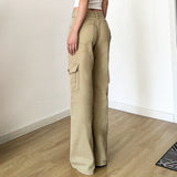 PICSGIRL  -  Y2K Casual Women Straight Jeans Khaki Fashion Pocket Cargo Pants Retro 90s Loose Denim Trousers Spring High Street