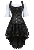 PICSGIRL  -  Leather Pirate Corset Steampunk Vintage Corsets Zip Bustier Sexy Skirt White Blouse Set Gothic Carnival Costumes