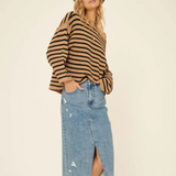 PICSGIRL  -  Stripe Oversized Striped Sweater for Women Round Neckline Long Sleeves Drop shoulder Jumpers Tops Loose Oversized fit Pullovers