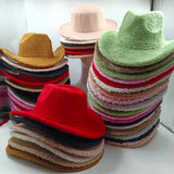 PICSGIRL  -  Fedora Hat Emerald Green Plush Cowboy Hat Material New Jazz Hat European and American Fashion Hat Big Brim Hat 